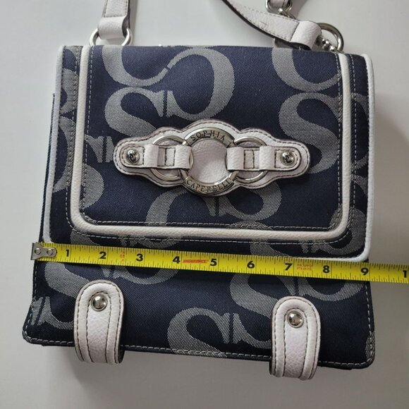 Sophia Caperelli Large Crossbody Shoulder Bag Blue White Pockets Magnet Purse - Picture 4 of 14